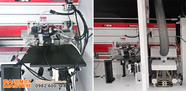 Cụm phay cạnh lăn keo và nồi keo máy dán cạnh laser